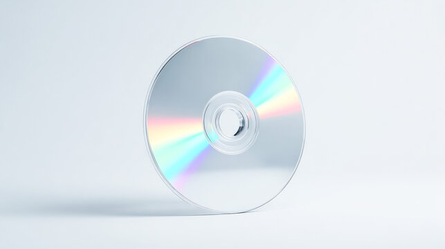 Classic blank CD disc on white background with glossy shine and rainbow light effect