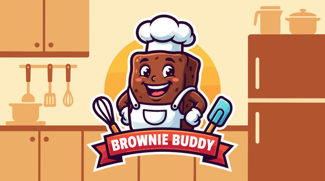 Cartoon brownie character chef hat.
