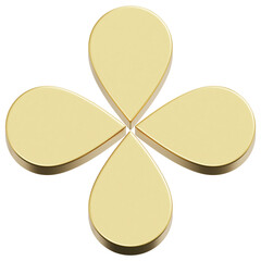 Fototapeta premium 3D Gold Abstract Rounded Four Petal Shape With Symmetrical Teardrop Forms