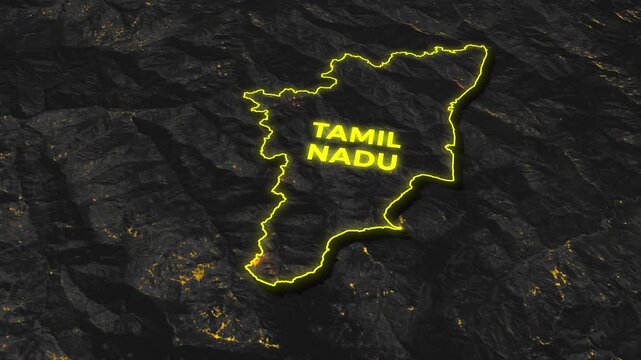 Tamil Nadu State India Soil Terrain Glowing Effect Reveal Animation Map 4K