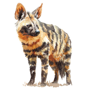 Aardwolf watercolor vector illustration, high-quality artwork isolated on a pure white background.