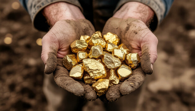 Hands holding gold nuggets