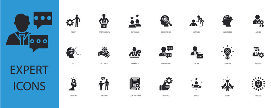 expert icons set outline and Flat Style,transparent background