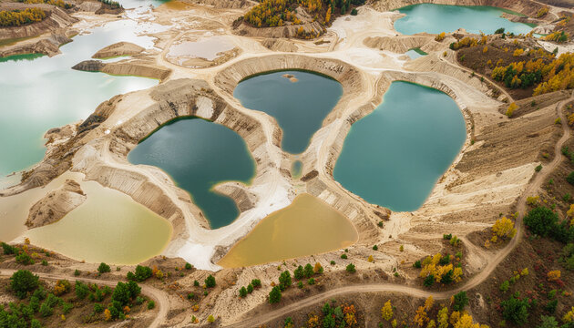 Aerial view of colorful lakes and landscape