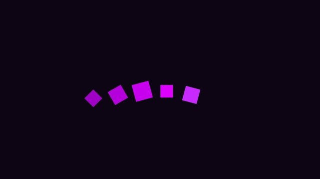 Minimalist purple loading animation, abstract digital progress bar with bouncing squares, motion graphic loader for web interface