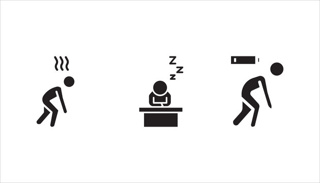tired person icon set, fatigue or exhausted, stress, vector illustration on white background