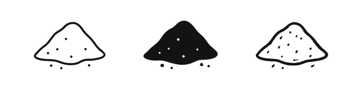 Pile of Granular Material Icon Set, Heap of Sand, Sugar, Salt, or Powder