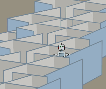 An AI robot has taken up a cubicle and the other cubicles are empty because those employees were fired.