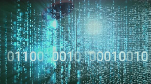 Animation of data processing and binary coding over casino chips