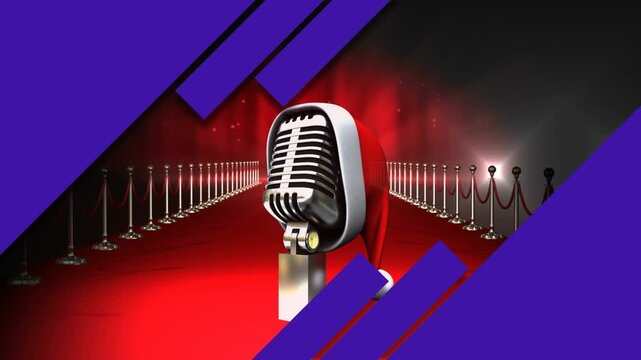 Animation of microphone with santa claus hat over red carpet