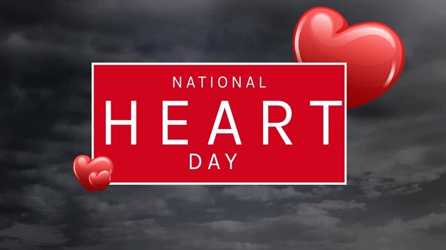Animation of national heart day over stormy sky