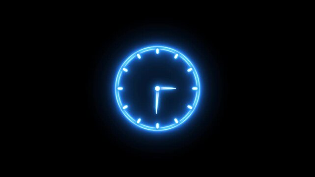 Glowing neon clock animation icon on black background.keyword,neon clock, digital clock, glowing clock, neon timer, futuristic clock, LED clock, clock,digits, neon numbers,timer,