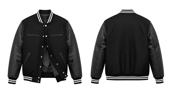 Black White Varsity Jacket Mockup Front Back