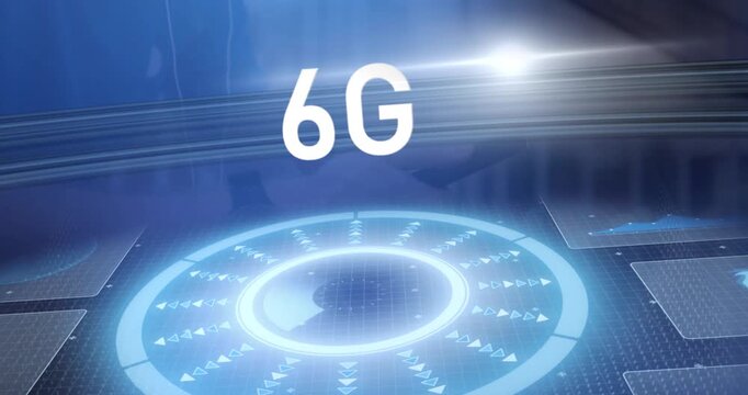 Animation od 6g and processing circle on digital screen