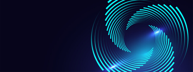 Naklejka na ściany i meble Blue abstract technology background with circular line.