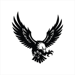 Obraz premium Flying Eagle Logo Vector, Aggressive Bird of Prey Black and White Icon