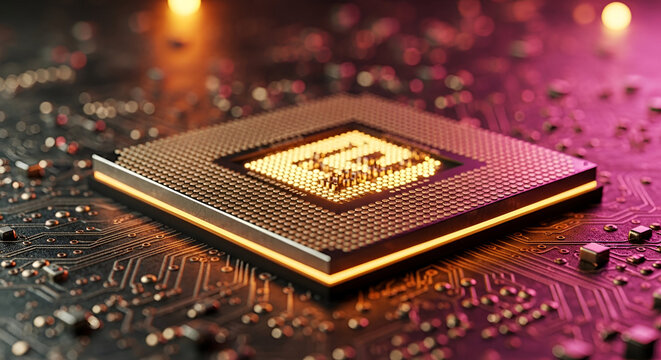 AI Microchip and Semiconductors on Circuit Board, Neural Network Compute Technology