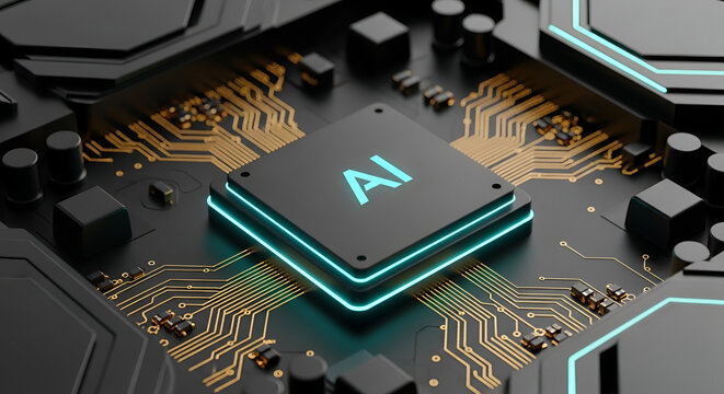 AI Microchip on Circuit Board, Neural Network Processor Technology