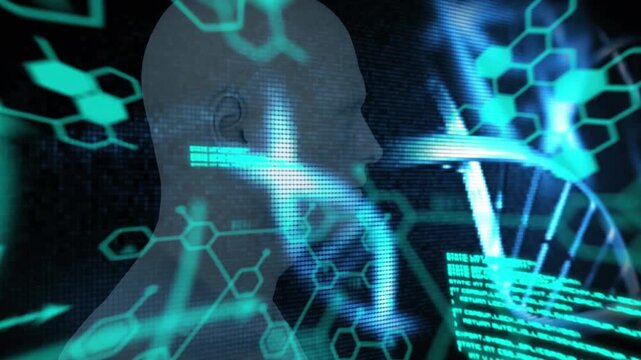 Animation of scientific data processing with dna strand spinning