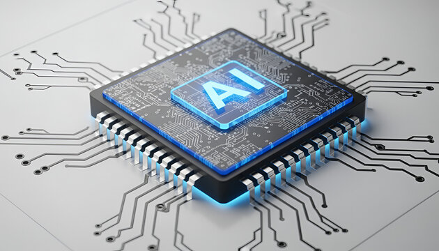 AI Microchip on Circuit Board, Neural Network Processor Technology