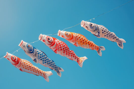 Carp streamer fish decoration colorful ornament blue sky festival symbol holiday celebration joyful floating carp streamer