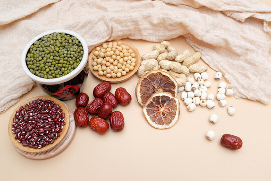 A variety of health-preserving ingredients arranged in a flat-lay still life composition