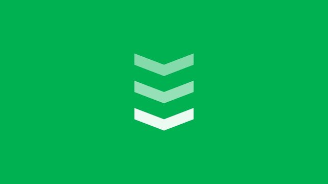 Minimalist green arrow animation, looping chevron down motion graphic, modern interface navigation icon for web and mobile apps