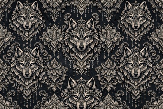 Intricate wolf pattern design.