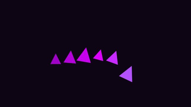 Minimalist purple triangle loading animation, geometric motion graphics on black background, abstract digital progress bar for video UI