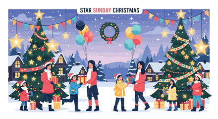 Obraz premium Festive christmas scene with family gifts and colorful holiday decorations