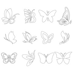 Fototapeta premium Butterfly Line Art Vector Set Outline Butterfly Collection Minimal Black and White Insect Illustration Bundle