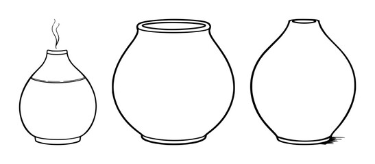 Essential oil diffuser set with black line art illustration on white background featuring minimalist line art, ceramic design, essential oils with diffusion and aromatherapy