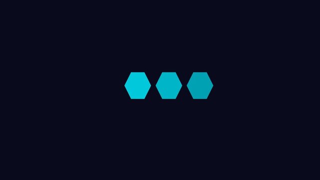 Futuristic hexagon loading animation, cyan glowing progress bar on dark background, digital data processing interface for tech apps