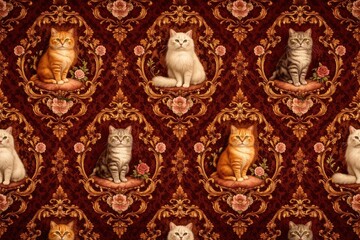 Fototapeta premium Vintage cat pattern wallpaper