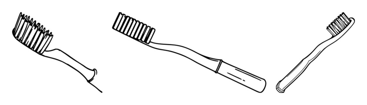 Bamboo toothbrush set with black line art of bristles on white background featuring toothbrush, bamboo, bristles, healthy with oral care and dental hygiene