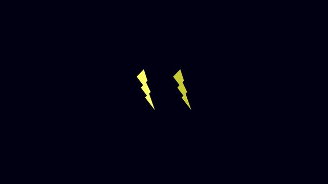 Minimalist lightning bolt animation, yellow electric flash icons on dark background, simple motion graphic of thunder strike symbols