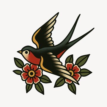 Vintage swallow tattoo illustration.