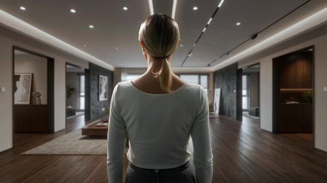Caucasian Female Designer Assesses Incomplete Area For Transforming Into Bespoke Retail Display Space