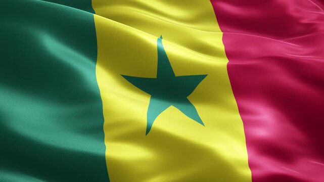 Senegal Flag Seamless Loop Animation with Green Star, Football Background Waving Fabric