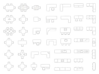 Obraz premium CAD Furniture Layouts A Comprehensive Collection of Floor Plan Elements for Interior Design and Architecture
