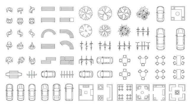 Extensive Vector Collection of Top-Down Architectural Planning Symbols and Layout Elements for Floor Plans, Site Designs, and Urban Schematics