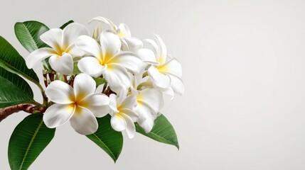 Fototapeta premium Elegant White Flowers with Green Leaves Against Simple Background