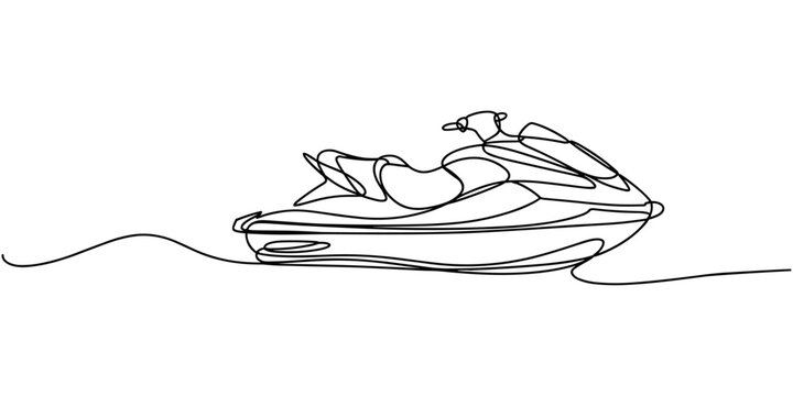 jet ski continuous one line drawing, Healthy lifestyle sport concept. Happy tourist vacation. self drawing of single continuous line draw young.
