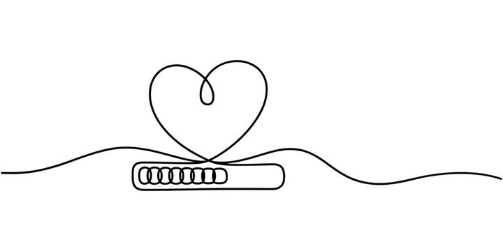 Red Heart with Loading Bar Health Progress Concept, Heart with Loading Bar Health Progress Concept. continuous one line drawing, Progress Loading Bar Interface Design for Digital Love