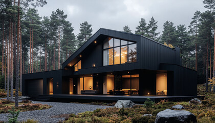 Obraz premium Modern house in forest setting