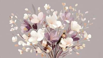 Abstract floral bouquet vector with clean lines, muted lavender and cream palette, modern decorative illustration