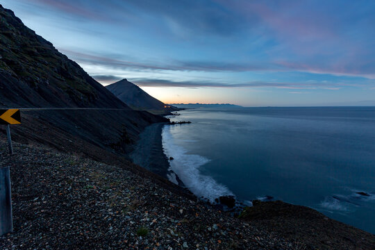 Ocean unfolds beneath the open sky across Eastern Iceland, 30 seconds long exposure