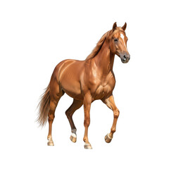 Fototapeta premium Graceful brown horse galloping in mid-stride with flowing mane and tail isolated on transparent background
