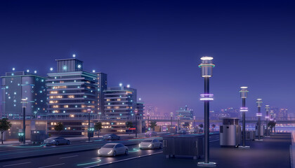 Obraz premium Smart City Infrastructure with Connected IoT Network and Autonomous Traffic