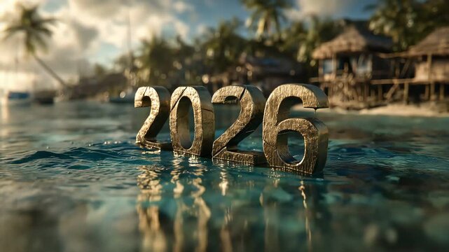 A bright visual render where shiny golden foil 2026 balloons gently float